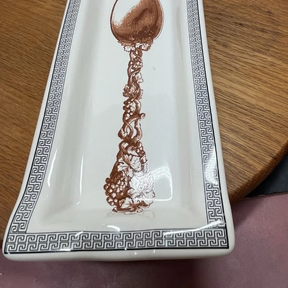 Home Essentials Put it Here Ceramic Spoon Rest Cream Brown Rectangular Tray
